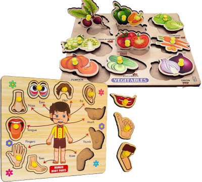 CASADOMANI Wooden Different Body Parts pieces with different color+Vegetables Matching Toys(2 Pieces)