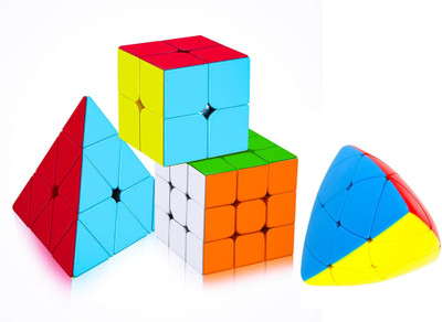 Authfort 3 X 3 mastermorphix cube, 2x2 + 3x3 + Pyraminx Pyramid Speed Sticker less Cube combo pack of 4(4 Pieces)