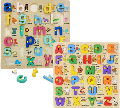 SHALAFI Set of 2 Capital and Small Alphabets Puzzle Board With Picture Learning Toys(2 Pieces)