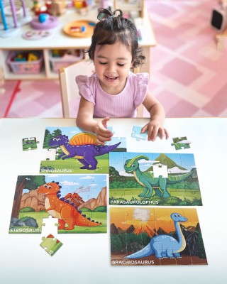 Play Nation 4 in 1 Dinosaur Jigsaw Puzzles for Kids | Fun Learning & Educational Kids Toys |(96 Pieces)