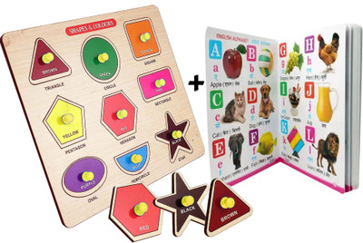 SHALAFI Learn Geometric Shape Puzzle Board Multi Shape Sorter Educational Toys+3in1 Book(9 Pieces)