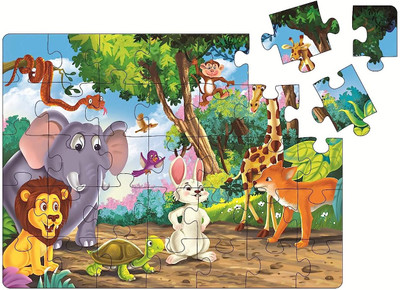 FUNABLO Story Jigsaw Puzzle Hare and Tortoise for Kids with A Story Book Inside(105 Pieces)