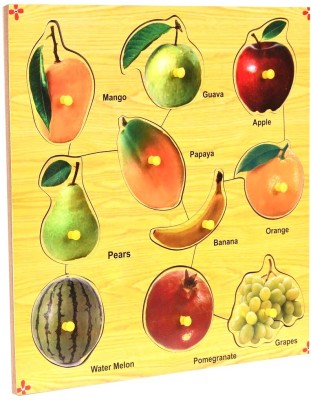 jaraglobal Wooden Fruits Puzzle Learning Educational Board with Knob for Kids Age 2+(10 Pieces)