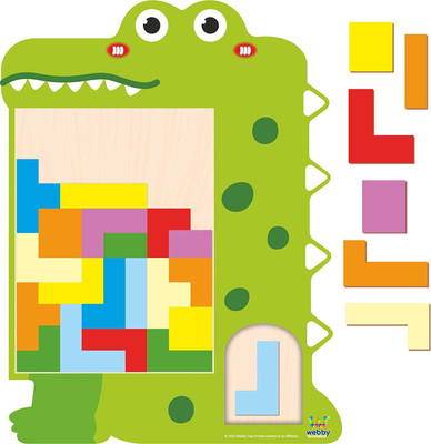 Webby Wooden Alligator Tetris Brain Teaser Puzzle Learning Toy for Kids (Light Green)(26 Pieces)