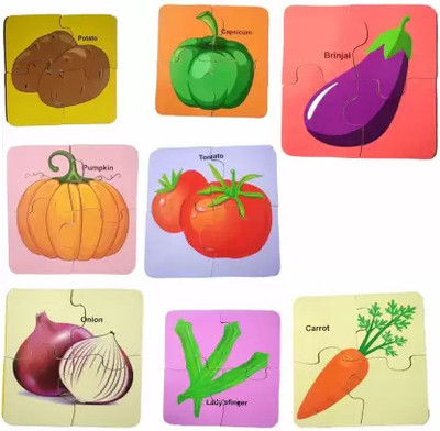 AVMART Wooden Colorful 4 Pic Vegetables Puzzle Set of 8 Block Jigsaw Floor Puzzle(8 Pieces)