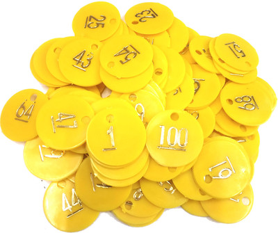 Offer99 Plastic Yellow Hole Numerical Token/Coins Pack of 1 to 100 Halled Y1(100 Pieces)