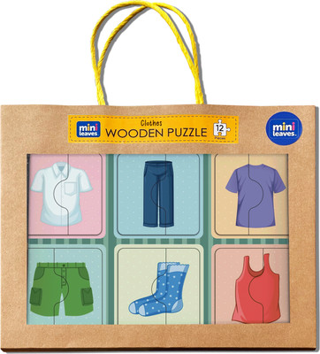 Minileaves Wooden Puzzle: Clothes Mix and Match Puzzle Early Learning(12 Pieces)