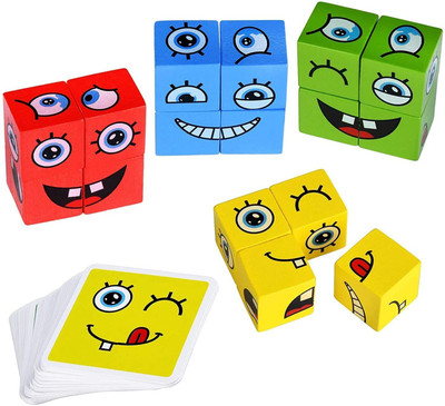 Little Mind Wooden Cube Emoji Puzzle-Expression Cube Toy Fun Games for Kids(16 Pieces)