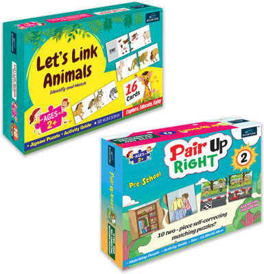 BOOKFORD Exciting Puzzle Combo Set of 2 Jigsaw Puzzle-Let's link animals & Pair Up Right2(36 Pieces)