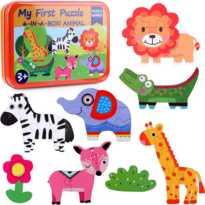 KolorFish 6 in 1 Jigsaw Puzzle for Toddlers 2 to 5 Years Old with Storage Box (Animal)(6 Pieces)
