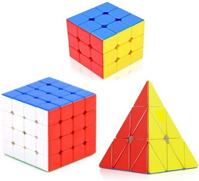bhauvik Combo of High Speed Stickerless 3x3, 4x4 & Pyraminx Pyramid Cube (multicolor)(3 Pieces)