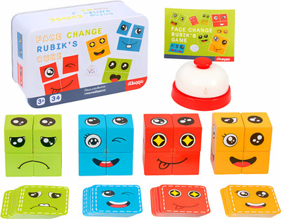 MARA BOMMAI Face Changing Cube Blocks Puzzle Game | Wooden Emoji Expression Matching Toy(1 Pieces)