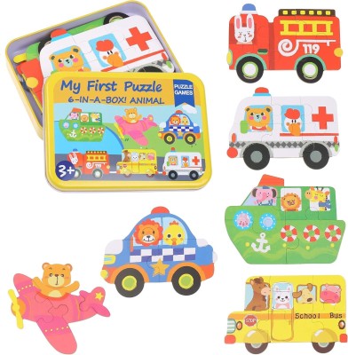 KolorFish 6 in 1 Jigsaw Puzzle for Toddlers 2 to 5 Years with Storage Box (Vehicles)(6 Pieces)