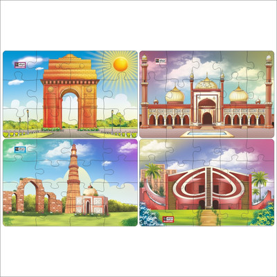 ABYZ India Gate, Jama Masjid, Qutub Minar, Jantar Mantar Wooden Puzzle(63 Pieces)