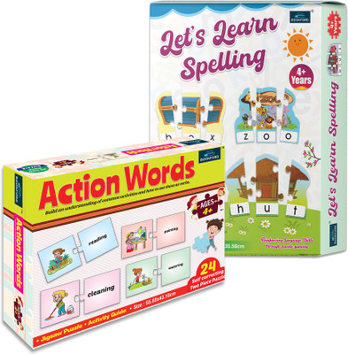 BOOKFORD Action Words & Let’s Learn Spelling | Set of 2(138 Pieces)