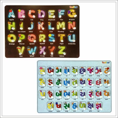 Todfod Wooden Jigsaw Puzzles ABCD 4 in 1 & Gujarati kakko Characters For Kids(1 Pieces)