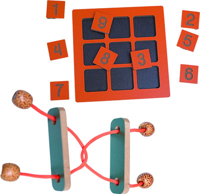 Villagers Product Wooden Puzzle Combo – Magic Square 3x3 & Double Cross | Brain Teasers for All(2 Pieces)