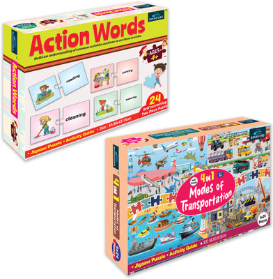 BOOKFORD Exciting Puzzle Combo Set of 2 Jigsaw Puzzle-Action Words & 4in1 Transport(144 Pieces)