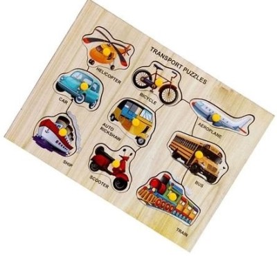 Shreevi Wooden Transport Puzzle with Picture Educational Board for Kids 8 Transport(9 Pieces)