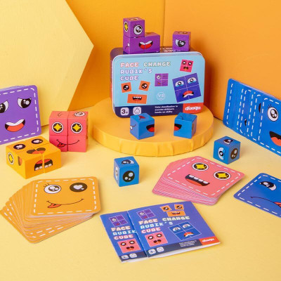 Viradiya's Wooden face Changing Game for Kids | Expressions Matching Block Puzzle Toy(4 Pieces)