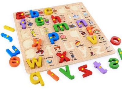 Plus Shine Wooden 26 Letters Lower Case Alphabet Small ABC Puzzle Board Learning Toys(27 Pieces)