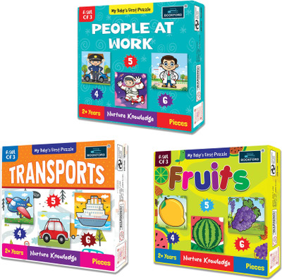 BOOKFORD My Baby'S First People atwork&Fruits&Transports Puzzle Game&Learning ( Set of 3)(45 Pieces)