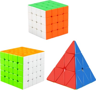 Aapaga High Speed Stickerless Cubes Combo Set 4x4, 5x5 & Pyramid | Kids & Adults rubiks(3 Pieces)