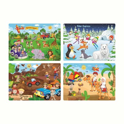 V India 4in1 Safarii World Jig Saw Puzzle for 3+ Kids, 4 Puzzles with 35 Pieces Each(140 Pieces)