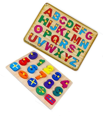 Cyrus Pack Of 2 Learning English Puzzle Board Toys + Wooden Number Shape Puzzles(Multicolor)