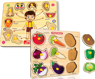 CASADOMANI COMBO Parts Of Body Name Puzzle+Vegetable Name Matching Puzzle Practice Toy(2 Pieces)