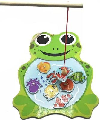 SHALAFI Preschool Wooden Fishing Jigsaw Green Frog Shape Puzzle Fishing Catching Board(1 Pieces)