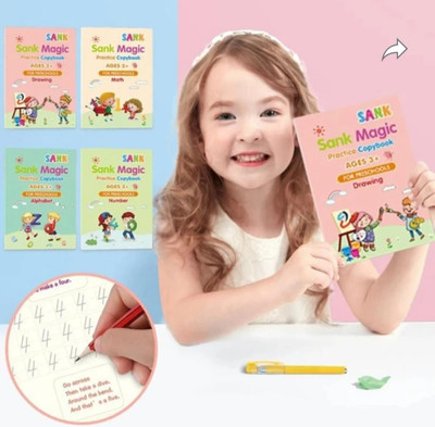 Onshhm Set Of 4 Magic Book With 10 Refill And1 Pen + 1 Grip(Multicolor)