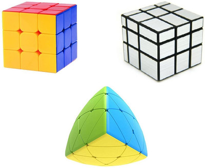 littlewish challenging cube 3x3x3 silver magic cube round pyramid cube (pack of 3)(3 Pieces)