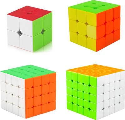 AZEENA High Speed Stickerless Cubes Combo Set 2x2,3x3, 4x4 & 5x5 | Kids & Adults rubiks(4 Pieces)