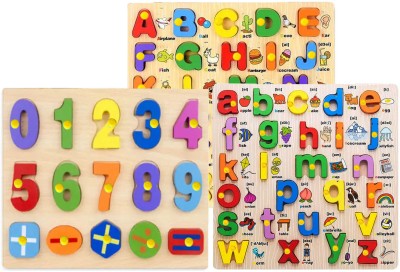 Plus Shine Pack Of 3 Wooden Capital+Small Alphabets+Counting Numbers Puzzle Learning Toys(3 Pieces)