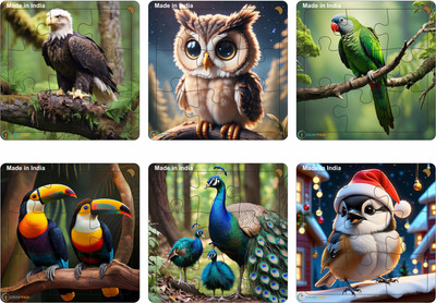Craftick Wooden Set of 6 combo Birds Games Toys Jigsaw Puzzles for Kids Age 2 and Above.(54 Pieces)