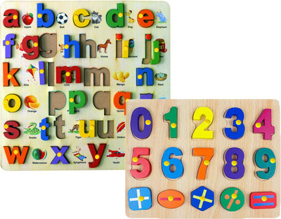 SHALAFI Combo 0-9 Numbers Matching Blocks Picture Small abc Letter & Counting Toys(2 Pieces)