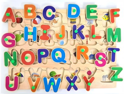 FTAFAT Wooden Educational learning A To Z English Alphabets Board Puzzle With Picures(27 Pieces)