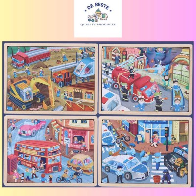 De Beste 4 in 1 Wooden CITY Jigsaw Puzzle(With Distinct no. Of Pcs Each Side)||2+ YRS(100 Pieces)