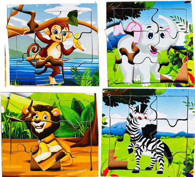 SHALAFI Animals Picture Puzzle Wooden Jigsaw Puzzle Set 4pcs Learning Educational Toys(4 Pieces)