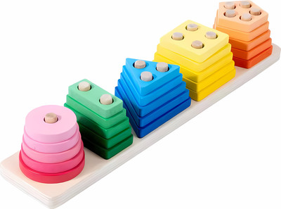 poksi Shape Sorting Puzzle Toy with Colorful Wooden Blocks of Mix Size(1 Pieces)