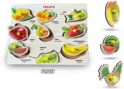 Plus Shine 9 Different Fruit Shapes with Name Matching Puzzle Educational&Learning Board(1 Pieces)