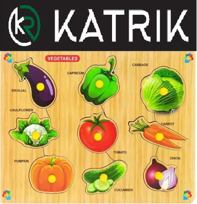 katrik Premium Wooden Puzzle Toy Vegetables Set With Knobs Learning Puzzle - 01(9 Pieces)