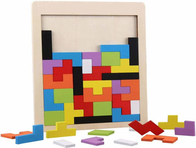 Plus Shine Wooden Tetris Puzzle Colorful Montessori Educational STEM Block Jigsaw Board(24 Pieces)