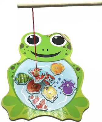 SHALAFI Education Wooden Fishing Jigsaw Green Frog Shape Puzzle Fishing Catching Board(1 Pieces)