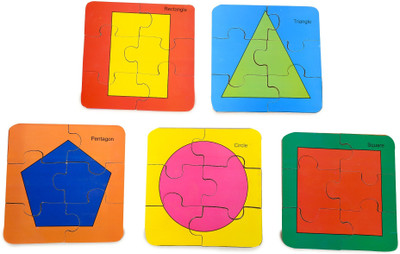 jaraglobal 5 Wooden Multi Color Geometric Shape Jigsaw Puzzle with 6 Piece Cutting Toys(30 Pieces)