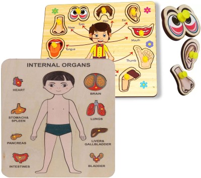 Plus Shine Combo Wooden Human Parts of The Body Puzzle with Knob+Internal Organs Wooden Toy(18 Pieces)