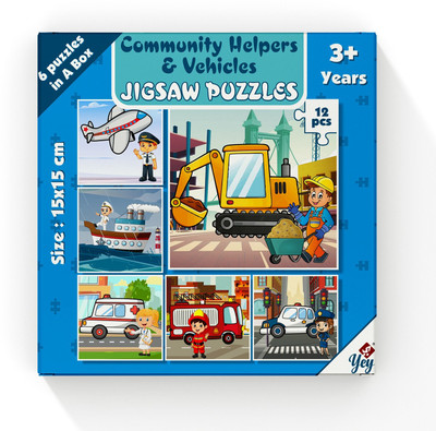 Yey 6 in 1 Community Helpers and Their Vehicles Jigsaw Puzzles for Kids(12 Pieces)