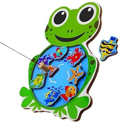 SHALAFI 3D Wooden Fishing Jigsaw Green Frog Shape Puzzle Fishing Catching Board(1 Pieces)