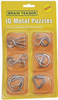 RVM Toys Set of 6 in 1 Metal Puzzle Brain Teaser Challenge Set IQ Busters Toy Orange(6 Pieces)